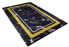 Digital Print Area Rug – Yellow Frame Rug | Black Non Slip Floor Mat, Antibacterial