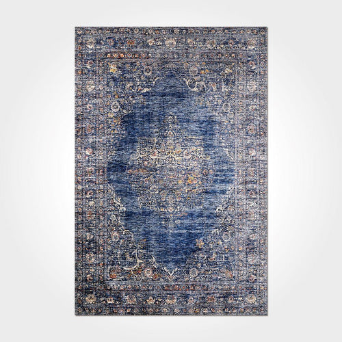 Vintage Chenille Rug - Washable Non Slip Cotton Area Rug Blue Classic Style