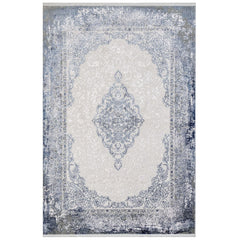 Blue Classic Area Rug – Machine Made Acrylic Carpet With Fringed Edges
