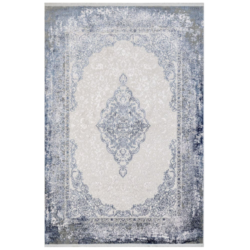 Blue Classic Area Rug – Machine Made Acrylic Carpet With Fringed Edges
