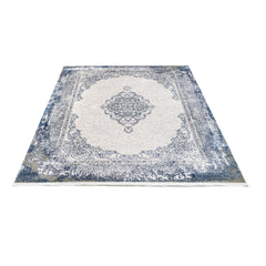 Blue Classic Area Rug – Machine Made Acrylic Carpet With Fringed Edges