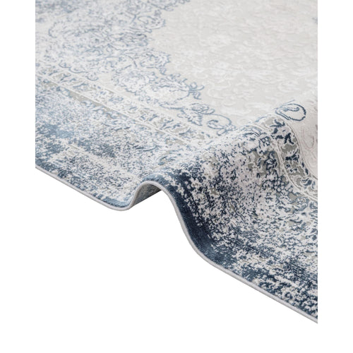 Blue Classic Area Rug – Machine Made Acrylic Carpet With Fringed Edges