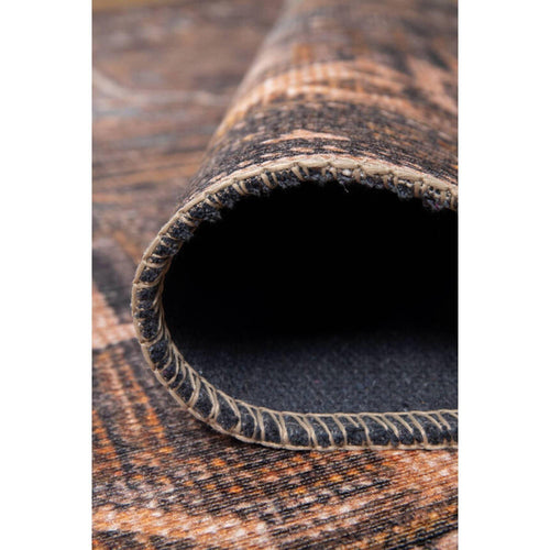 Digital Print Area Rug – Washable Non Slip Brown Medallion Cotton Carpet