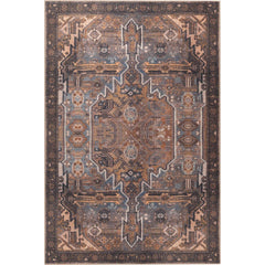 Digital Print Area Rug – Washable Non Slip Brown Medallion Cotton Carpet
