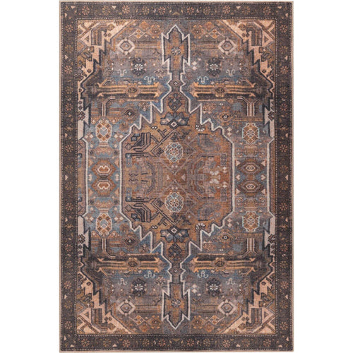 Digital Print Area Rug – Washable Non Slip Brown Medallion Cotton Carpet