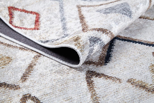 Geometric Area Rug – Beige Digital Print Rug | Non Slip, Antibacterial Carpet