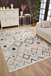 Geometric Area Rug – Beige Digital Print Rug | Non Slip, Antibacterial Carpet
