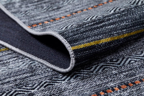 Anthracite Striped Area Rug - Digital Print Non Slip Carpet for Living Room