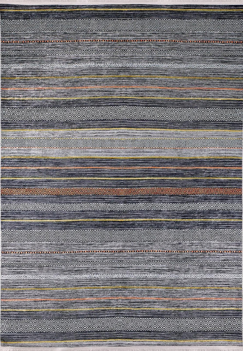 Anthracite Striped Area Rug - Digital Print Non Slip Carpet for Living Room