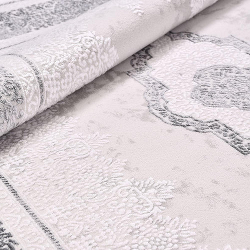 Grey Area Rug - Machine Made Rug with 10 mm Pile Height | Classic Frame Design