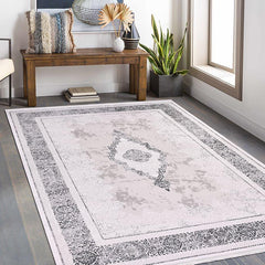 Grey Area Rug - Machine Made Rug with 10 mm Pile Height | Classic Frame Design