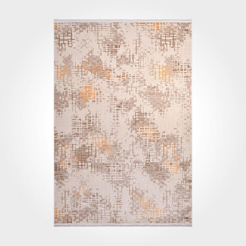 Modern Area Rug – Machine Made Brown Rug with Overlocked Edge, Soft Pile Carpet