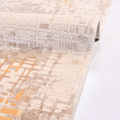 Modern Area Rug – Machine Made Brown Rug with Overlocked Edge, Soft Pile Carpet