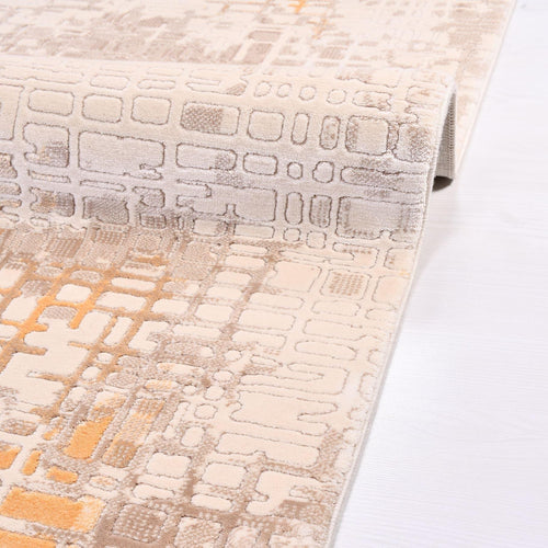 Modern Area Rug – Machine Made Brown Rug with Overlocked Edge, Soft Pile Carpet