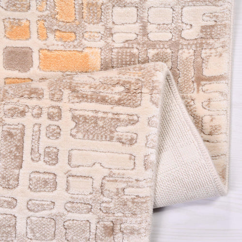 Modern Area Rug – Machine Made Brown Rug with Overlocked Edge, Soft Pile Carpet