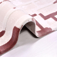 Geometric Area Rug – Machine Made Burgundy Cream Rug With Laser Cut Edges