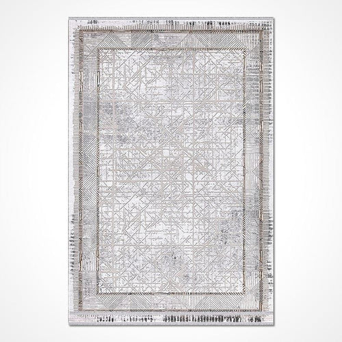 Grey Area Rug - Machine Made Frame Rug with 8mm Pile Height & Overlocked Edge