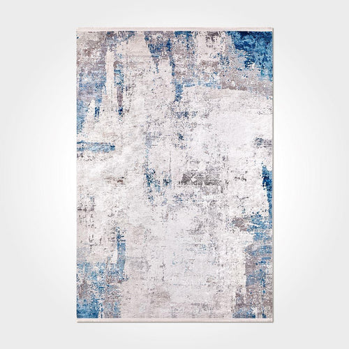 Modern Chenille Area Rug – Washable Non Slip Blue Polyester Cotton Carpet
