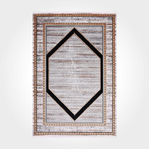 Viscose Area Rug – Machine Made Geometric Cream Rug With Cotton Weft