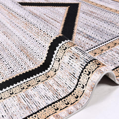 Viscose Area Rug – Machine Made Geometric Cream Rug With Cotton Weft