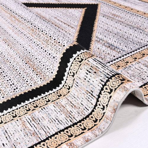 Viscose Area Rug – Machine Made Geometric Cream Rug With Cotton Weft