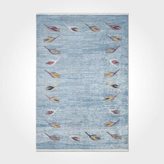 Blue Leaves Area Rug - Washable Non Slip Chenille Cotton Rug With Floral Design