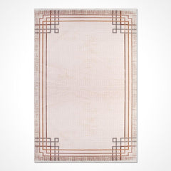 Viscose Area Rug – Machine Made Cream Frame Rug With Overlocked Edge