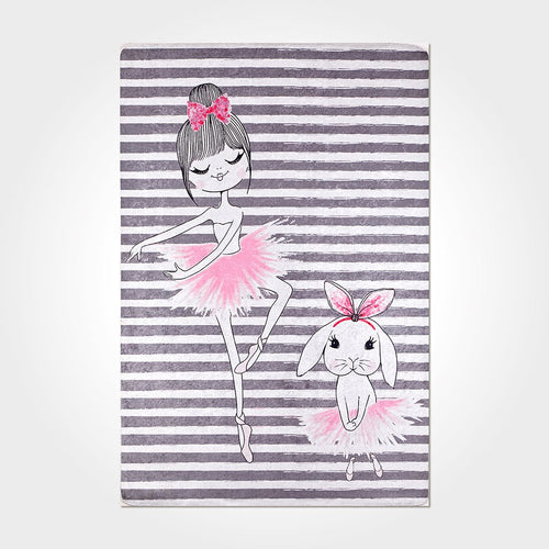 Kids Digital Print Rug - Washable Non Slip Pink Chenille & Cotton Yarn Carpet