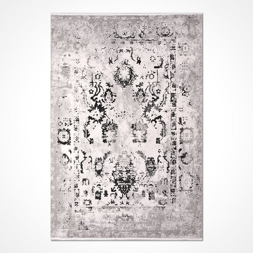 Vintage Area Rug - Grey Machine Made Rug With 6mm Pile, Washable Non Slip