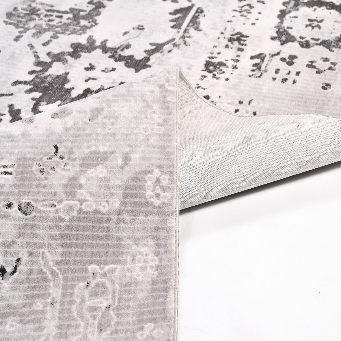 Vintage Area Rug - Grey Machine Made Rug With 6mm Pile, Washable Non Slip