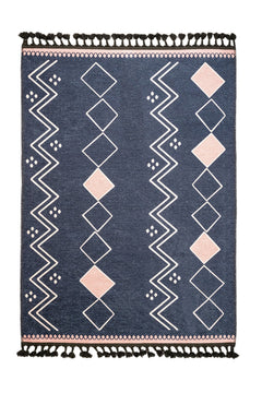 Geometric Area Rug - Anthracite Cotton Chenille Digital Print Carpet with Soft Texture