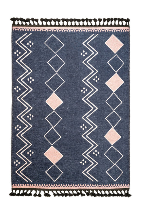 Geometric Area Rug - Anthracite Cotton Chenille Digital Print Carpet with Soft Texture