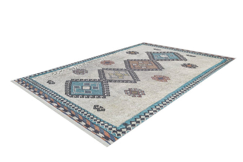 Beige Geometric Area Rug - Digital Print Carpet, Non Slip, Antibacterial, Washable Floor Rug