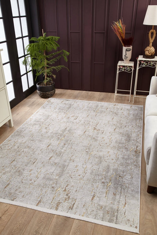 Modern Area Rug – Beige Digital Print Carpet | Non Slip, Antibacterial, Washable Floor Covering