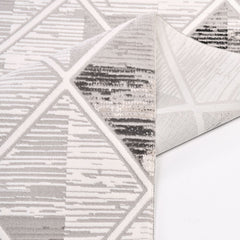 Geometric Area Rug - Machine Made Grey Polyester Rug With Laser Cut Edge