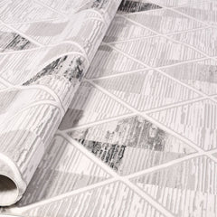 Geometric Area Rug - Machine Made Grey Polyester Rug With Laser Cut Edge