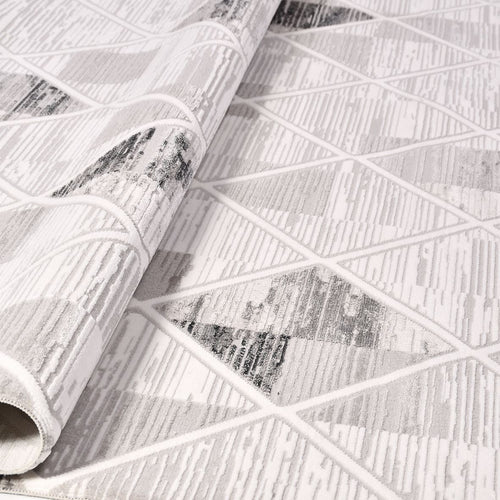 Geometric Area Rug - Machine Made Grey Polyester Rug With Laser Cut Edge