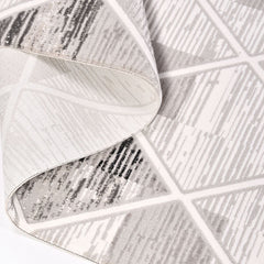 Geometric Area Rug - Machine Made Grey Polyester Rug With Laser Cut Edge