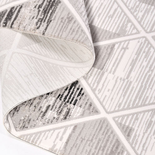 Geometric Area Rug - Machine Made Grey Polyester Rug With Laser Cut Edge