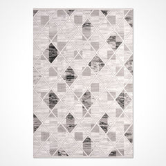 Geometric Area Rug - Machine Made Grey Polyester Rug With Laser Cut Edge