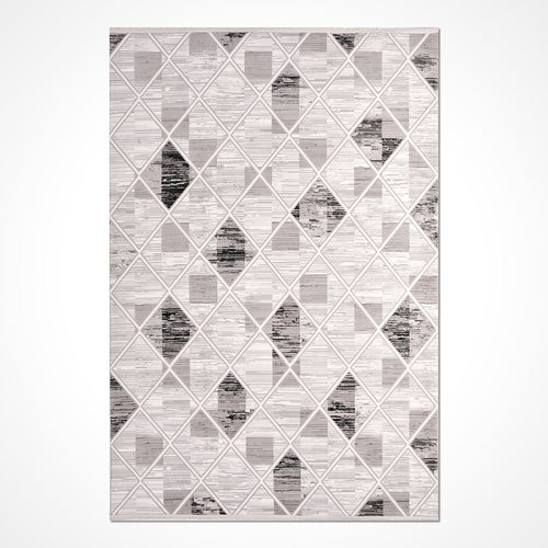Geometric Area Rug - Machine Made Grey Polyester Rug With Laser Cut Edge