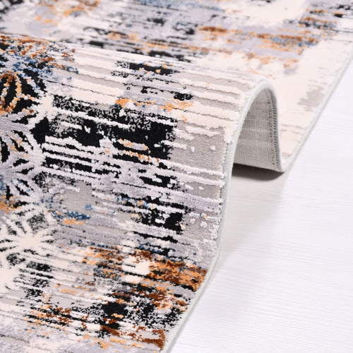 Modern Viscose Area Rug – Machine Made Grey Rug with Overlocked Edge Finish