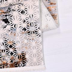 Modern Viscose Area Rug – Machine Made Grey Rug with Overlocked Edge Finish