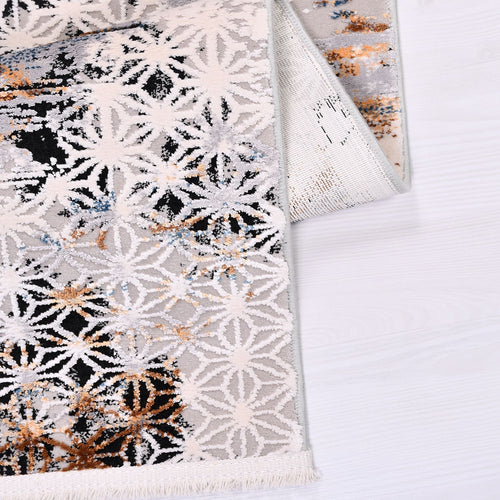 Modern Viscose Area Rug – Machine Made Grey Rug with Overlocked Edge Finish