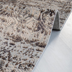 Vintage Area Rug - Machine Made Brown Rug With 10 Mm Pile & Overlocked Edge