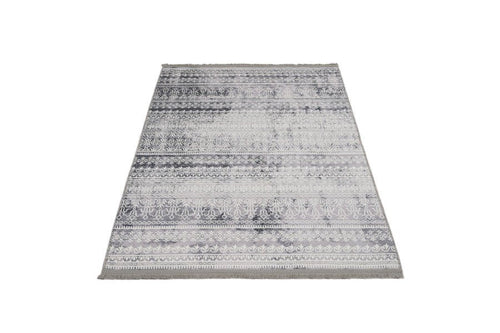 Grey Striped Area Rug - Cotton Chenille Digital Print Carpet for Modern Living Room