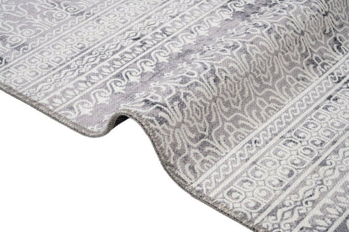 Grey Striped Area Rug - Cotton Chenille Digital Print Carpet for Modern Living Room