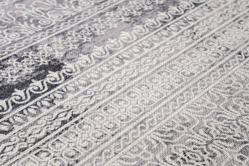 Grey Striped Area Rug - Cotton Chenille Digital Print Carpet for Modern Living Room