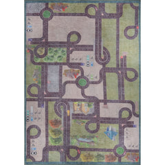 Kids Digital Print Rug - Purple Cotton Washable Non Slip Area Carpet