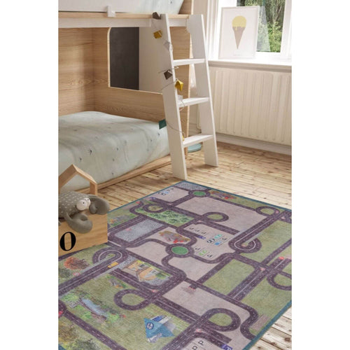 Kids Digital Print Rug - Purple Cotton Washable Non Slip Area Carpet